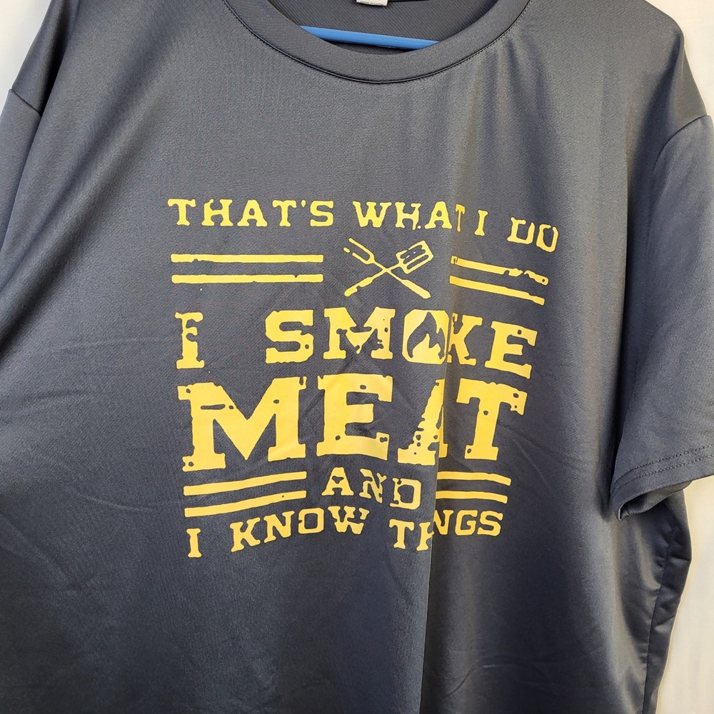 Mens 3XL I Smoke Meat‎ And I Know Things Graphic T-Shirt Gray BBQ Grilling Tee - Picture 2 of 5